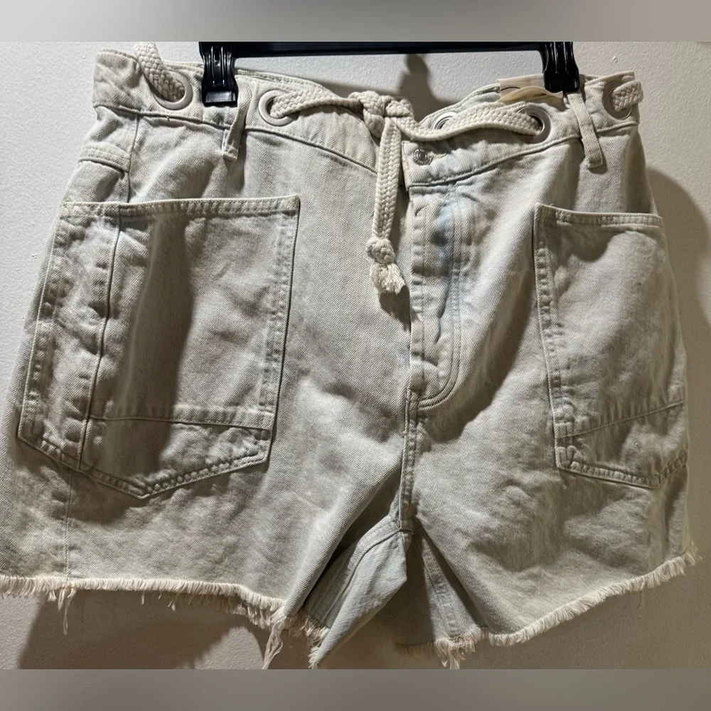 Free people Moxie Mid Rise Belted Drawstring Cutoff Denim Shorts